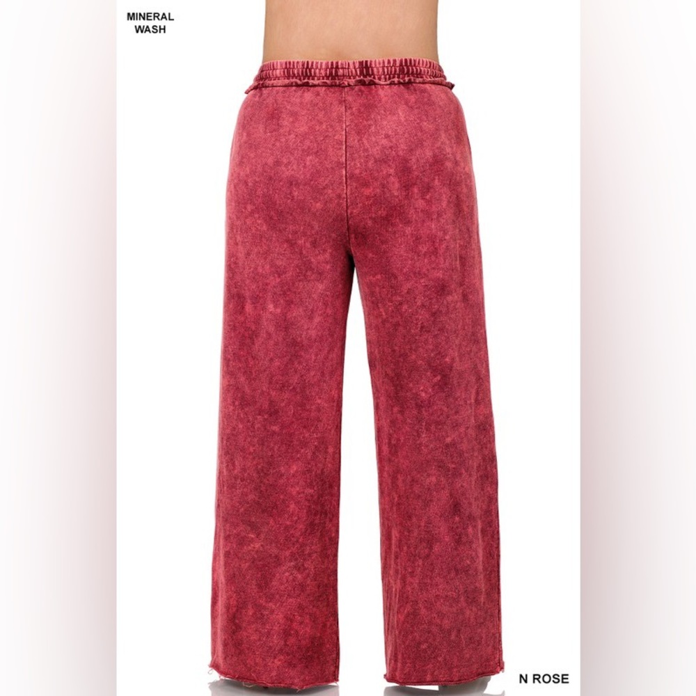 Plus Rose Terry Mineral Washed Drawstring Waist Raw Hem Pants - Picture 3 of 4